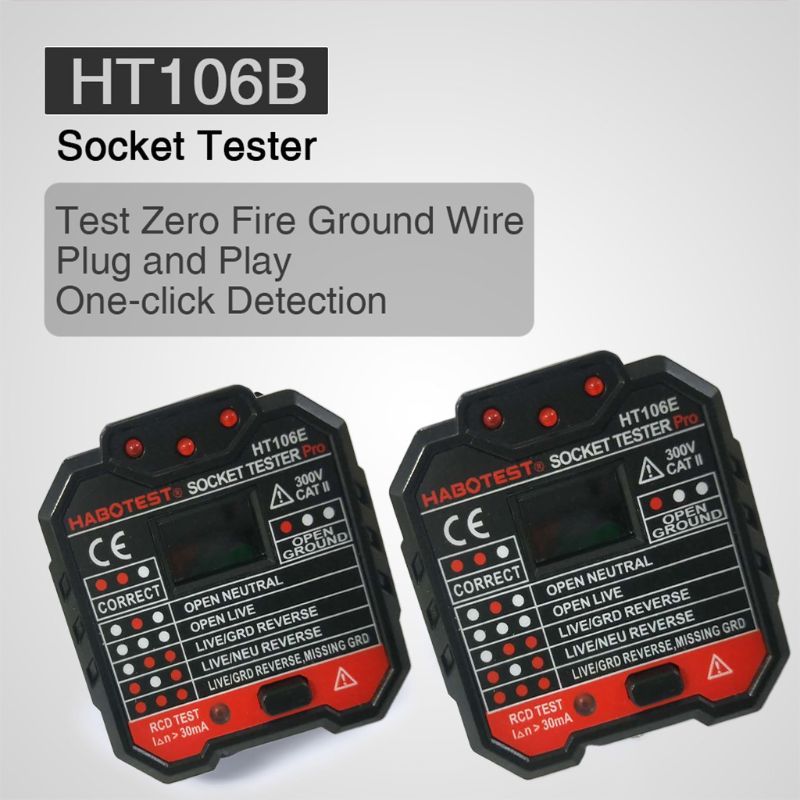 HT106 Electric Socket Tester Neutral Live Earth Wire Testing Circuit Polarity Detector Wall Plug Breaker Finder