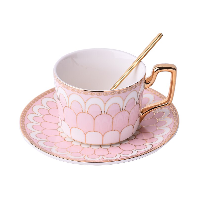 Tea Cup Saucers Bone China Teacups Coffee Cups Coffee Cup Saucers Set Mug Coaster Dish Set Office Tea Set Home Coffee Set: D Pink