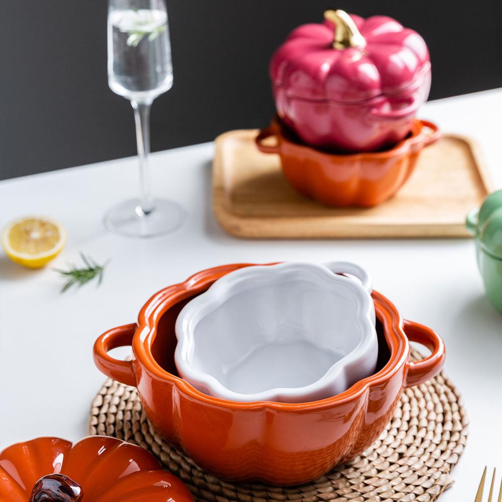 Bol à Pâtisserie en Forme de Citrouille avec Couvercle, 6,5/8,8 Pouces, Ustensile de Cuisine pour Gratin, Halloween, Cuisson, Poêle à Soupe, Salade