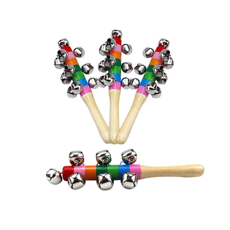 Holz Rassel Regenbogen Farbe Hand Rassel Griff Holz Aktivität Glocke Ring Regenbogen Musical Instrument Regenbogen Shaker Stock Kleinkind