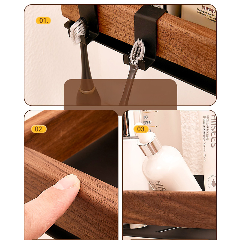 Holz Schwarz Küche Regal Schraube Installation machen-hoch Organizer geistig Ecke Regal Lagerung Regal Dusche Zauberstab Gestell Badezimmer