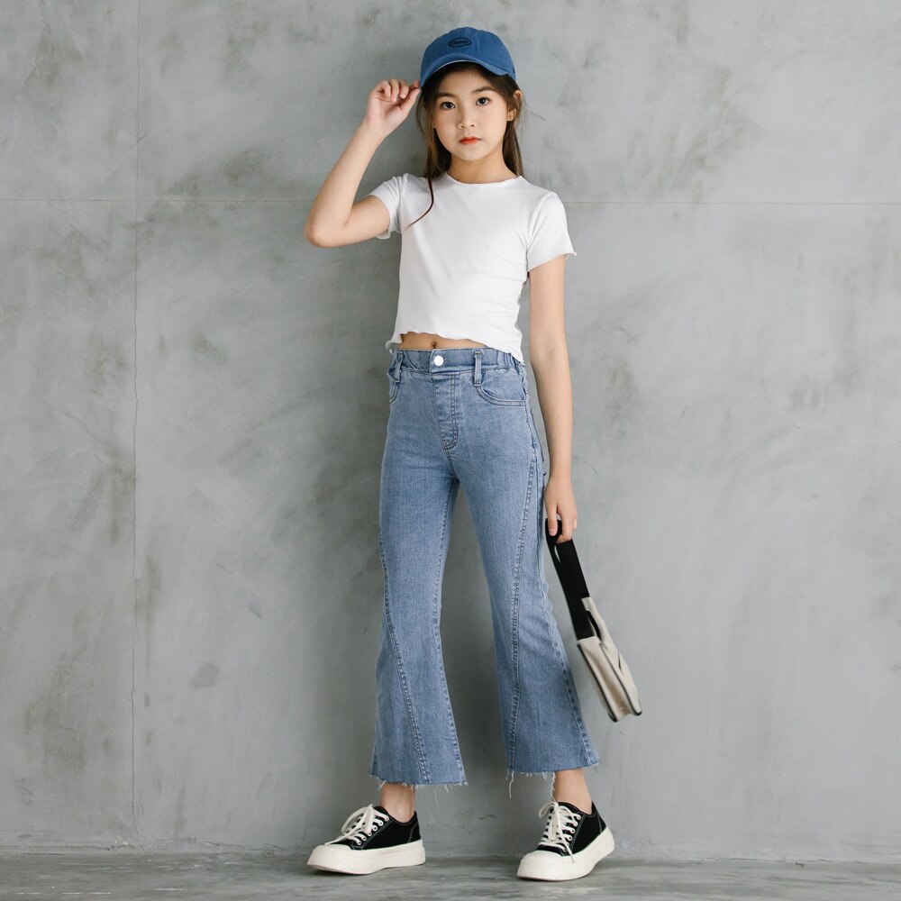 Pantalones vaqueros con campana para niñas, para estudiantes adolescentes pantalones acampanados, ropa para niñas de 10 a 12 años