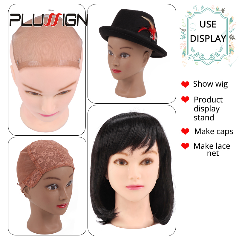 Bald Mannequin Head Beige Female Cosmetology For Wig Making Dummy Head 20.5" Wig Making Heads Black Women Skin