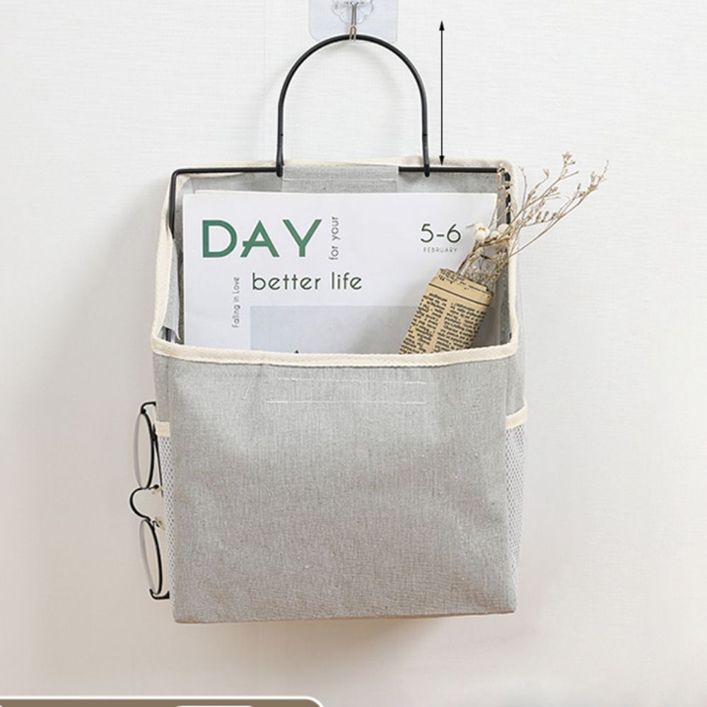 Panier de rangement en lin et coton, tissu imprimé à rayures simples, sac de rangement mural suspendu à la maison ou au bureau avec crochet: 8