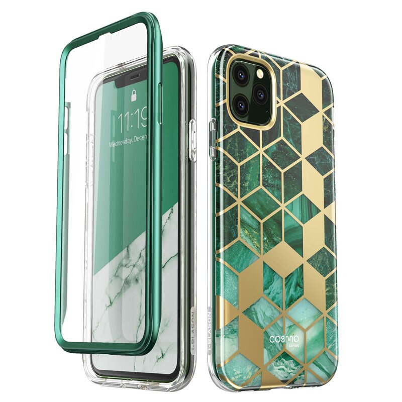 i-Blason Hülle für iPhone 11 Pro Max 6,5 Zoll ), Cosmo Ganzkörper-Glitzer-Marmor-Stoßstangenhülle mit integriertem Displayschutz: green