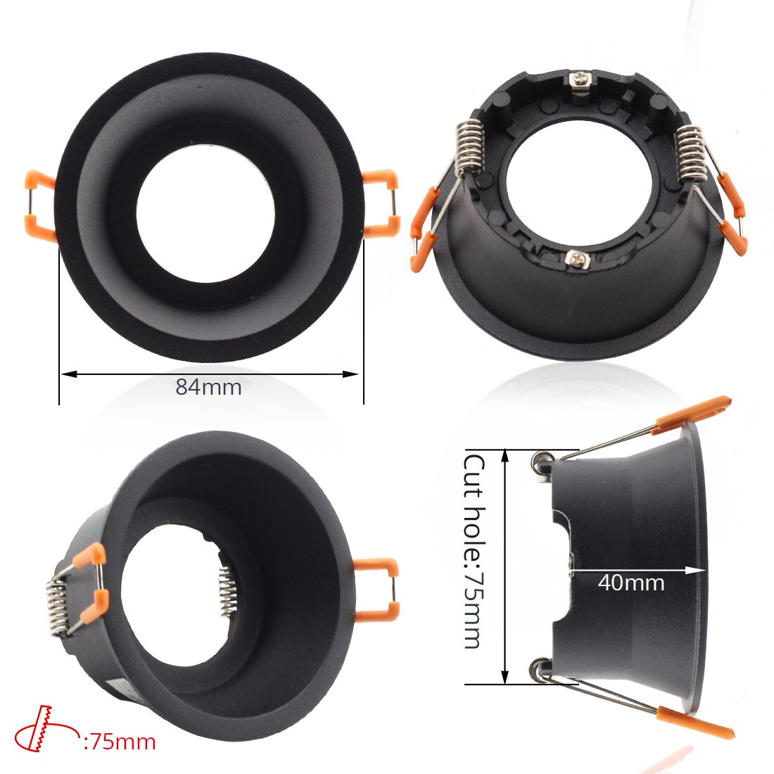 LEDIARY Zwart LED Downlighters GU5.3 GU10 Fitting 90-265V Verzonken Plafond Spot Lamp Frame Bulb Verwisselbare 75MM 90MM Cut Gat: Type 3 Round 83MM / Add GU10 Bulb 6000K