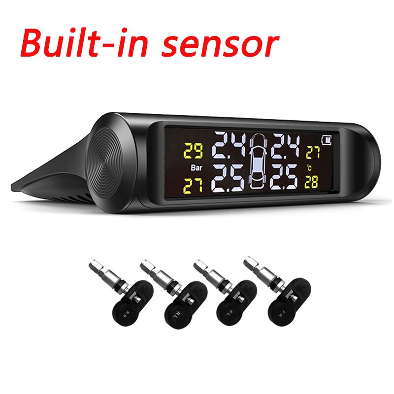 Smart Car TPMS Tyre Pressure Monitoring System Solar Power Digital LCD Display Auto Security Alarm Systems Tyre Pressure: Built-in sensor