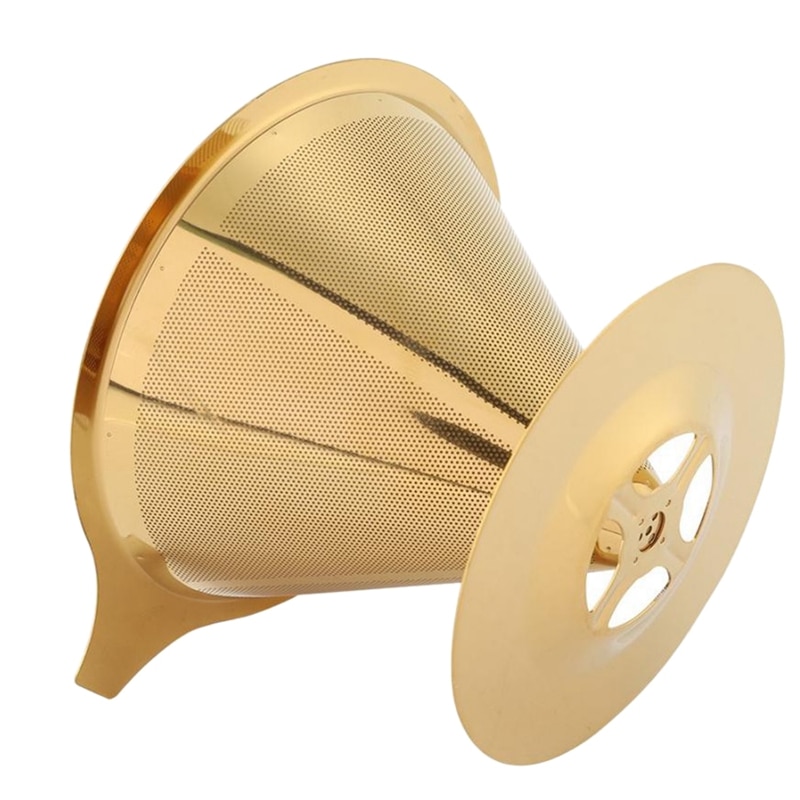 Coffee Filter Double Wall Stainless Steel Titanium Gold Poured Onto The Coffee Drip Filter With Cup Holder And Handle