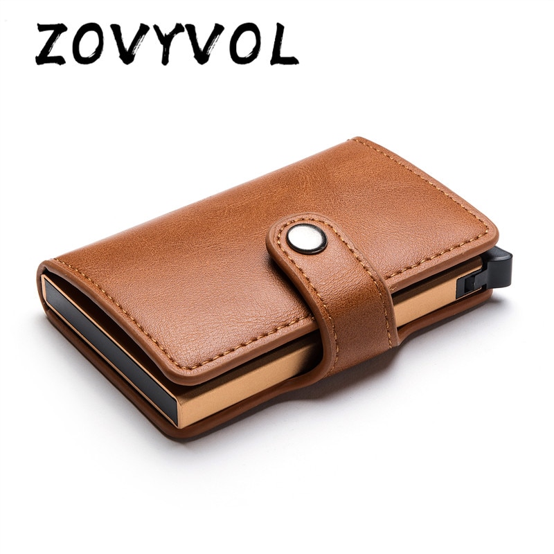 Zovyvol hasp pu leren casual kaarthouder beschermer slimme portemonnee metalen rfid aluminium doos slanke mannen vrouwen kaarthouder