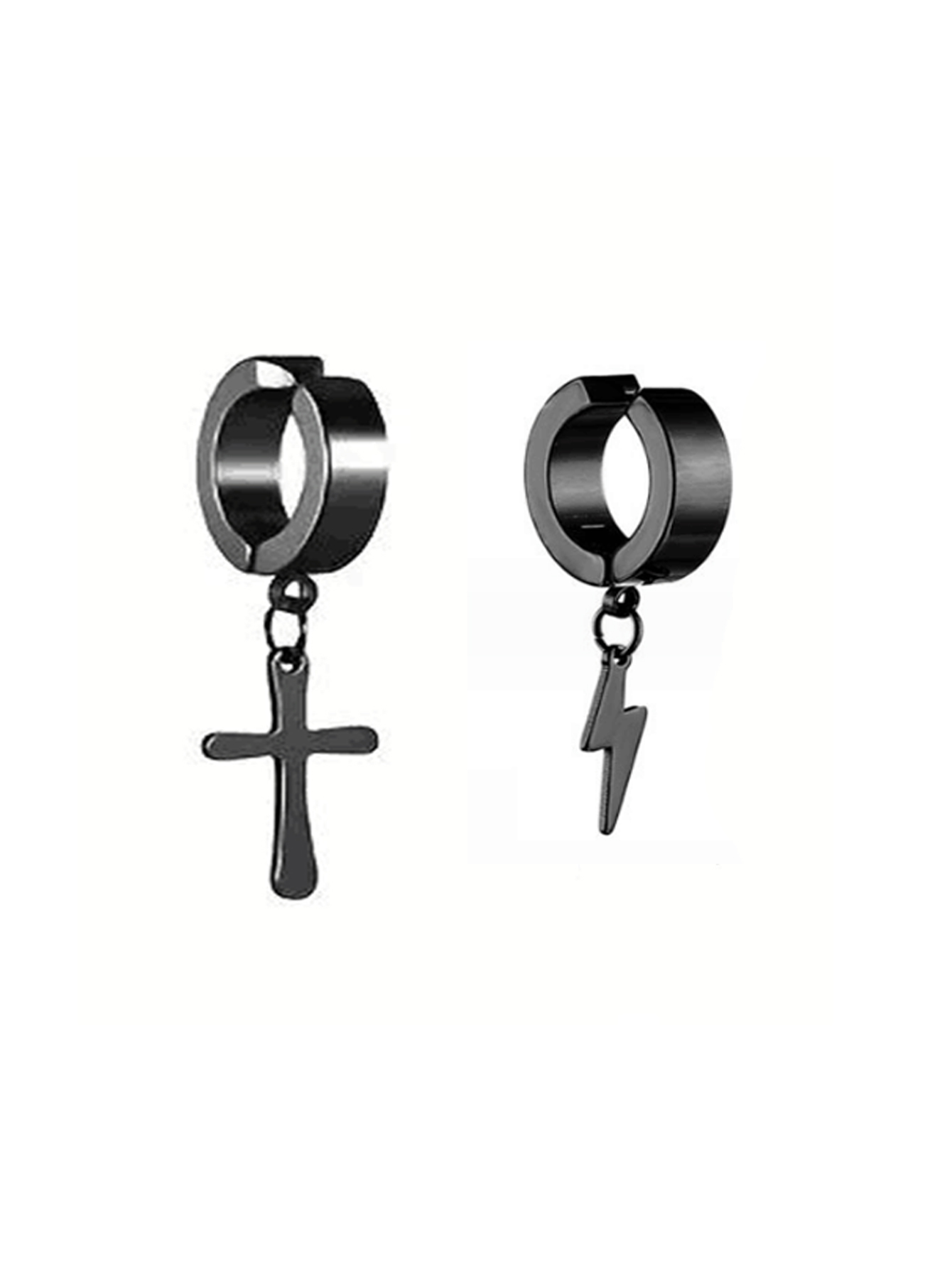 Conjuntos de aretes falsos con imán de acero inoxidable para hombre, conjunto de estrella relámpago cruzado punk, 2-7 Uds.: Color dorado