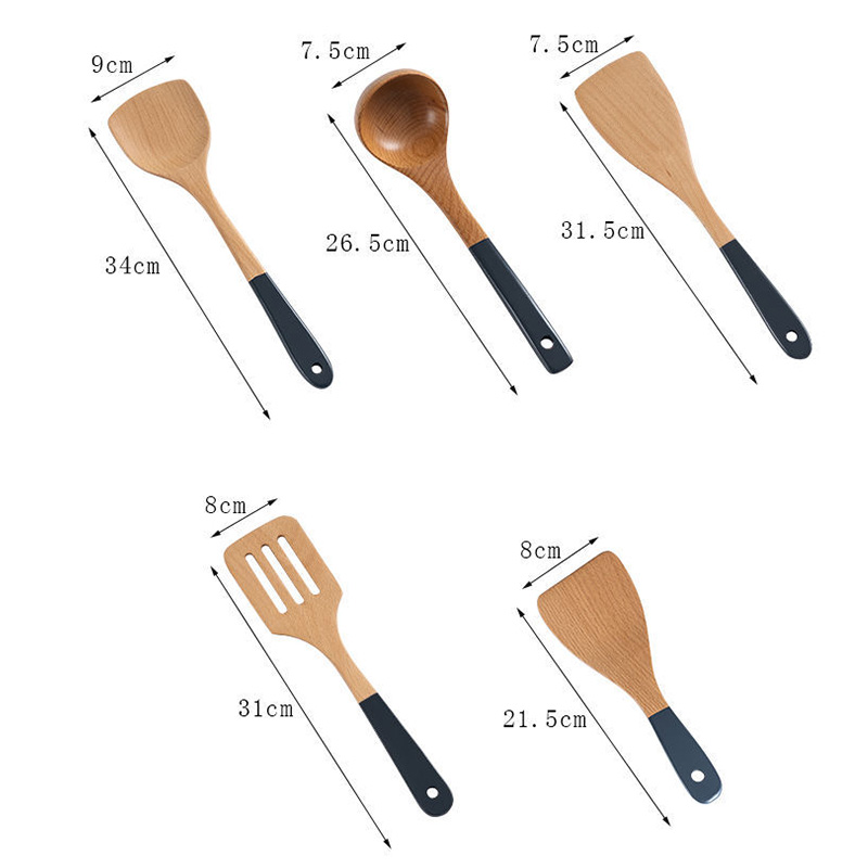 Solid Wood Handle Non Stick Cooking Pot Set Soup Spoon Rice Scoop Spatula Kitchen Cookware Utensils Set Home Gadget Tools Sets