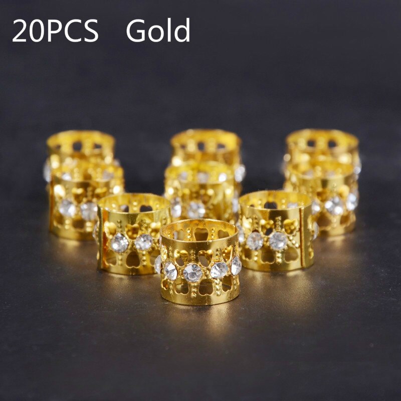 10/20 Pcs Gold Rhinestone Ring Dreadlock Beads for Braids Hair Beads for Dreadlocks Adjustable Hair Braid Cuff Clips: 20PCS Gold