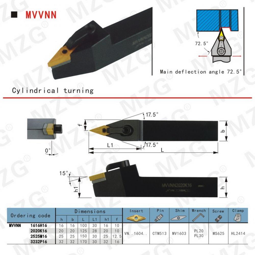 MZG MVVNN2525M16 Metal Cutting Bar 25mm Machining Boring Cutter Carbide Toolholder External Turning Tool Holder CNC Lathe Arbor