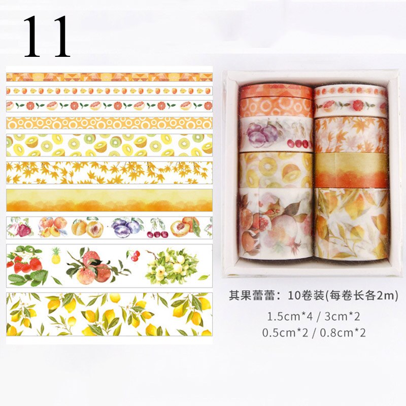 10 st/kartong blad blommatryck washitejp gör-det-själv-dekoration maskeringstejp leksaksdekaltejp för dagbok scrapbooking dekor fotoalbum