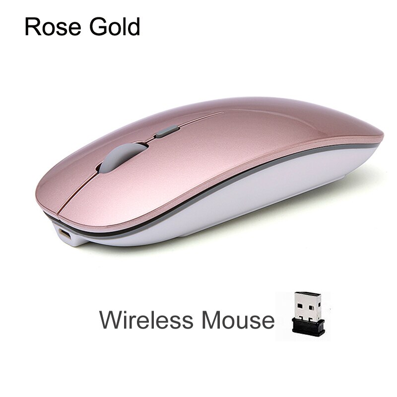 Erilles-ratón óptico inalámbrico recargable, periférico ultrafino, USB 2,4G, para ordenador, portátil y PC: Wireless Rose Gold
