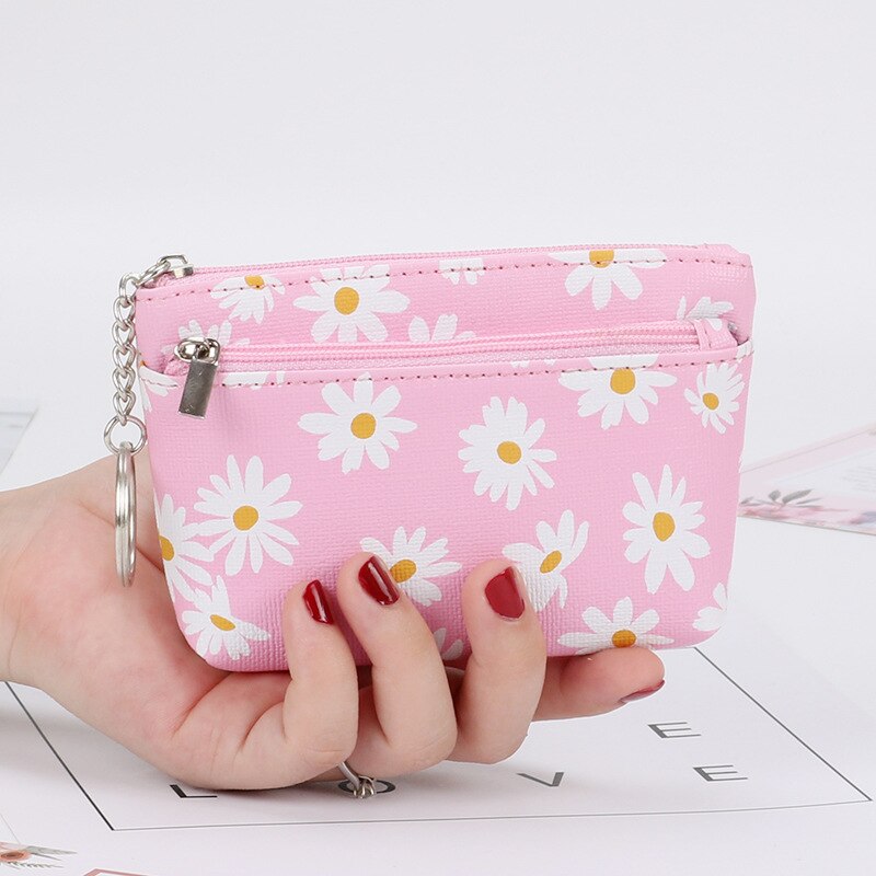 Piccolo portamonete Daisy stile fresco donne ragazze conveniente portachiavi squisito Mini sacchetto di alta qualità bella cerniera portamonete: Colore rosa