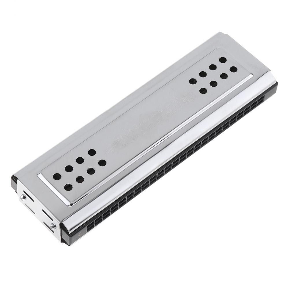 24 Holes Key Of C&G Silver Double Side Tremolo Harmonica for Adult Beginner & Children