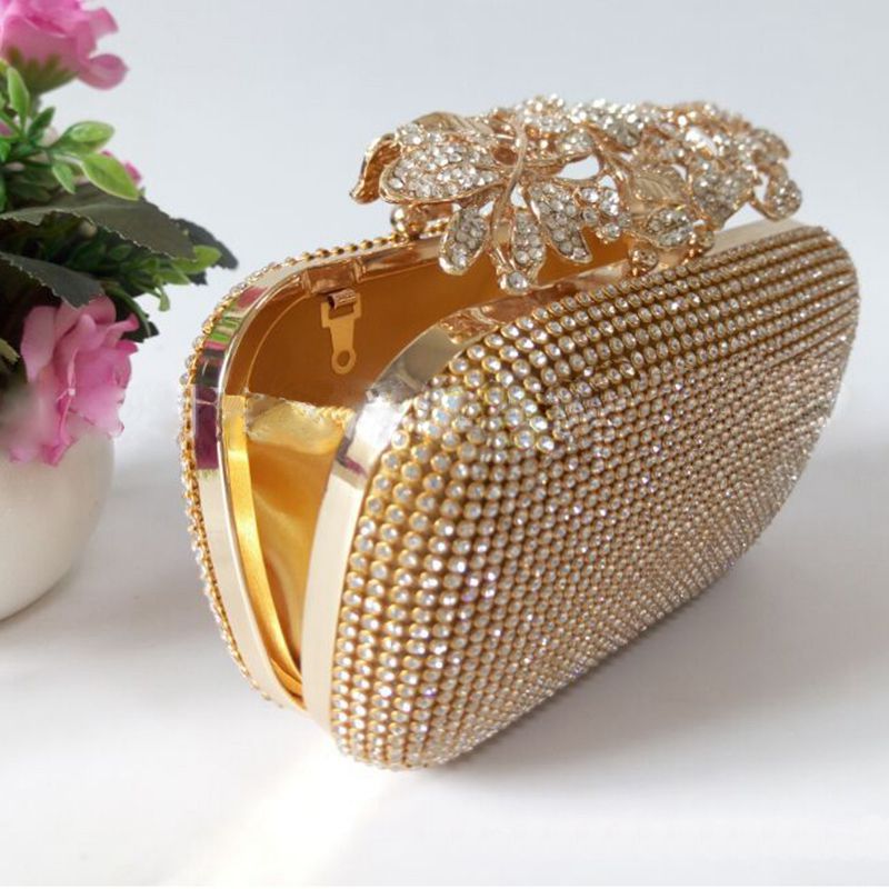 Unique Gold Rhinestone Evening bag Clutch Purse Party Bridal Prom