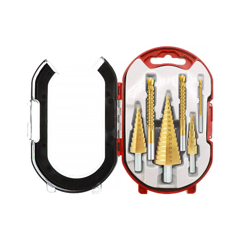 Stegborr och borr-fräs 6 st/set.försänkning för metall/trä，borr för metallkon 32mm, -stegs ljus: 6 st låda