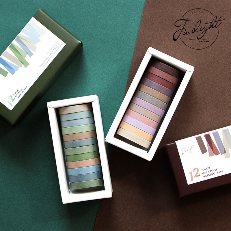 12 Stks/set Twilight Stad Morandi Zout Effen Kleur Boxed Washi Papier Tape 12 Kleuren Per Lot De Diy Sticker