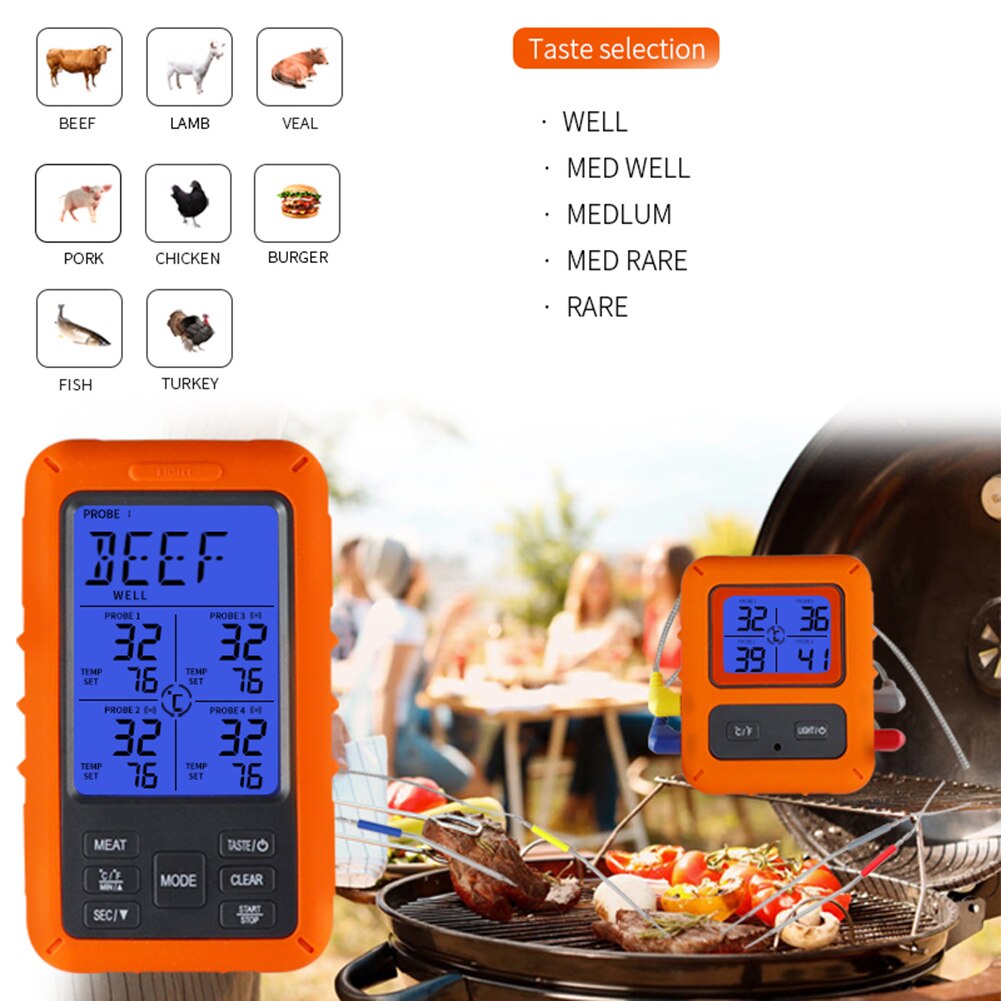 TS-TP40 Draadloze Elektronische Digitale Display Backlight Voedsel Koken Bbq Oven Vlees Grill Thermometer Timer Alarm