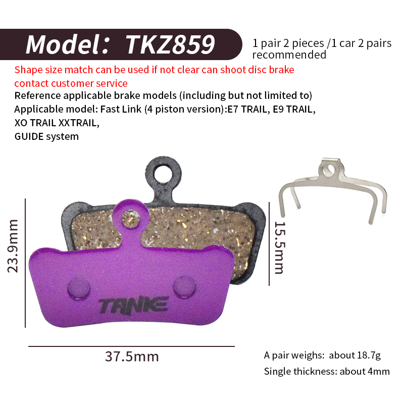 TANKE MTB Semi Metal BIke Brake Pads Quiet For Bicycle Disc Brake M8020 M6100 MT200 Guide Code E9 DB ER MT4/6 Cycling Bike Part: light green