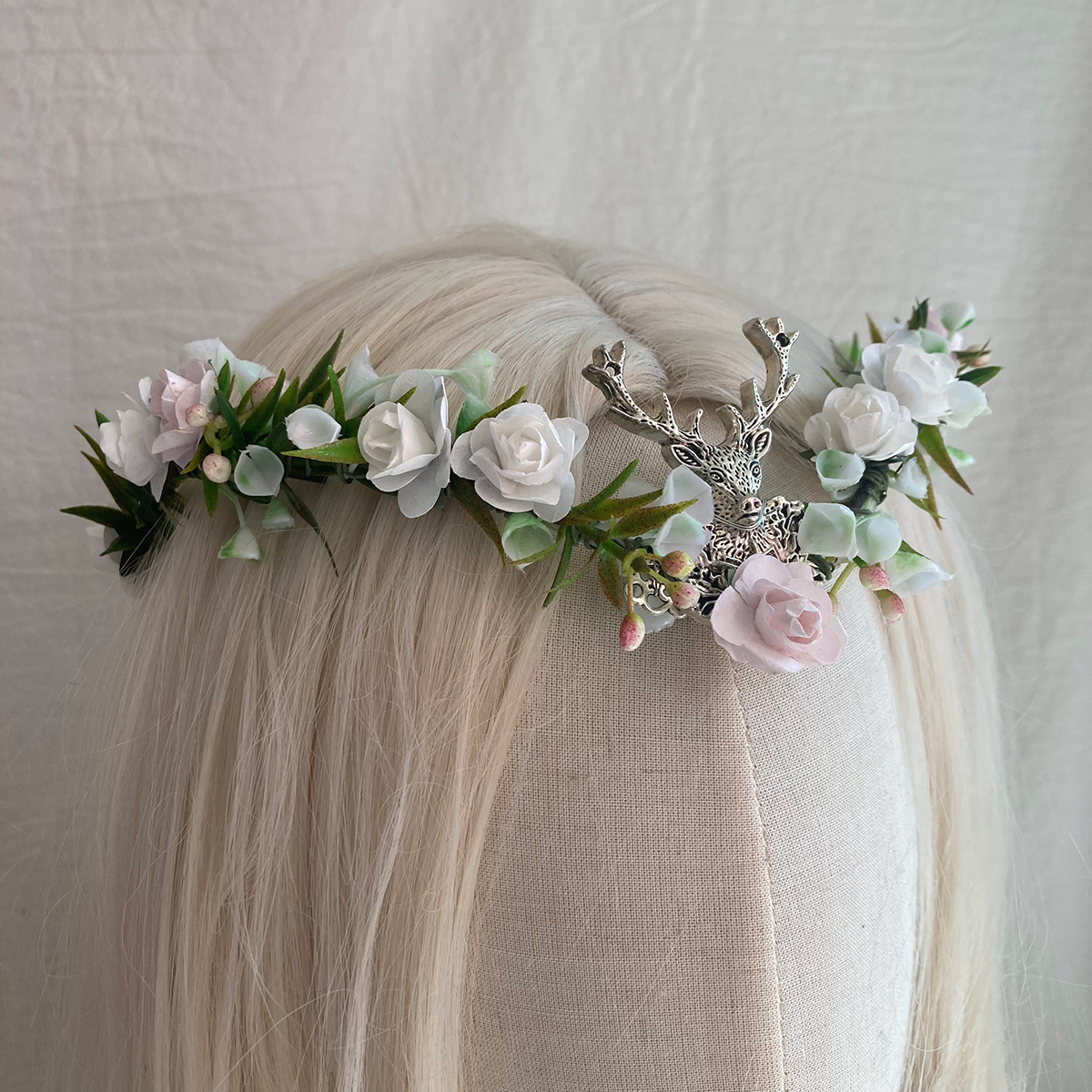 Purple Flower Headpiece - Fairy Floral Crown Woodland Elf Headband Forest Wreath Elven Tiara for Renaissance Cosplay Wedding: Imitation Rhodium Plated