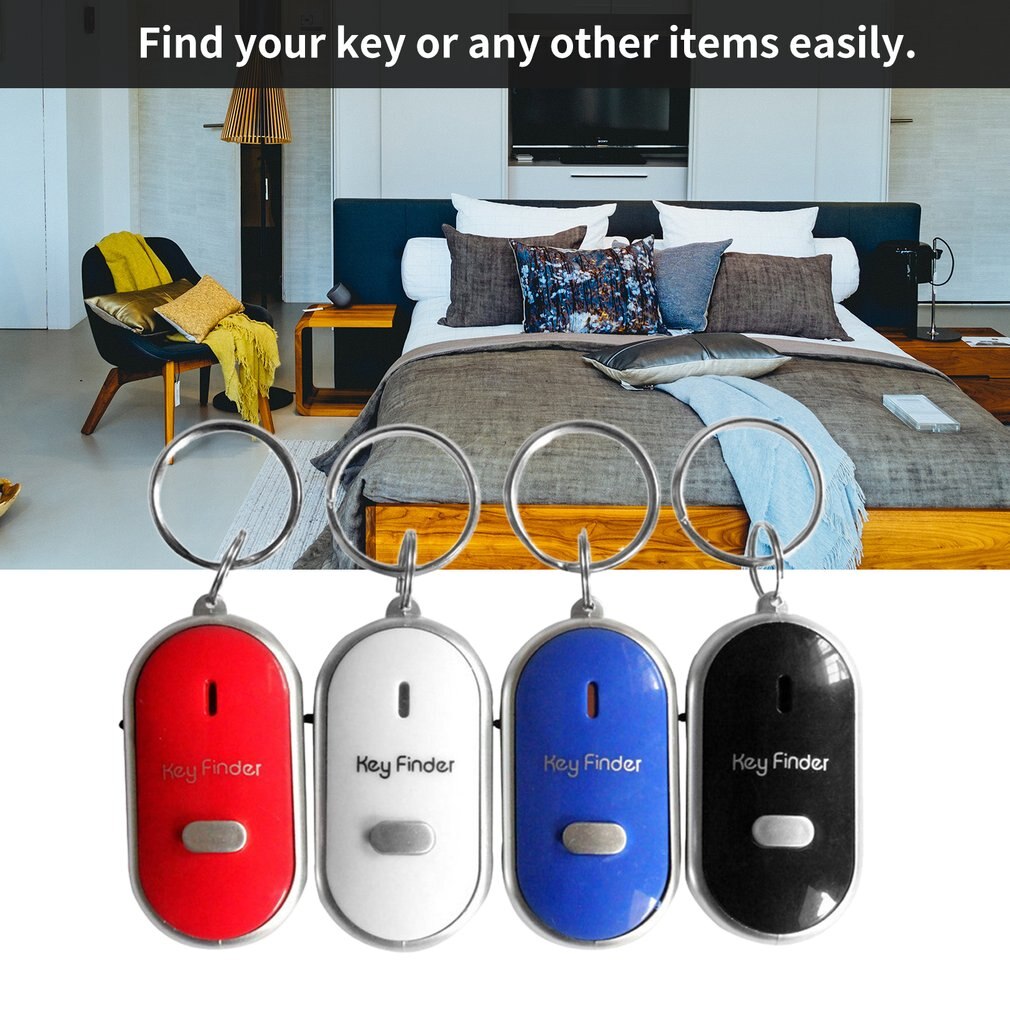 LED Whistle Key Finder Key Chain Flashing Anti-Lost Keyfinder Locator Tracker with Keyring Beeping Sound Control Alarm