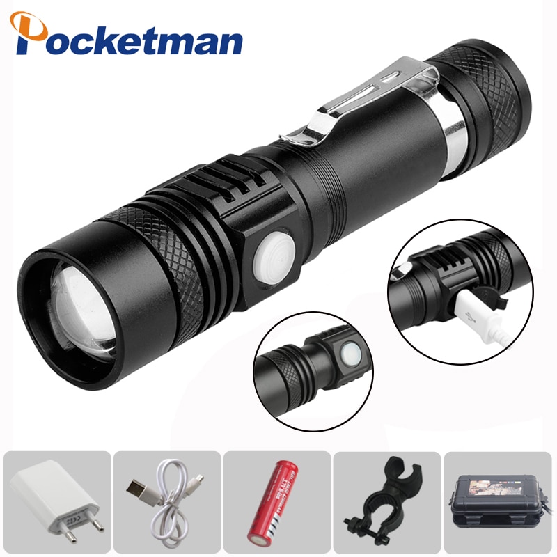 Powerful 6000ml T6 Flashlight Aluminum Waterproof Zoomable Mini Flashlight 18650 Rechargeable For Camping charging lamp