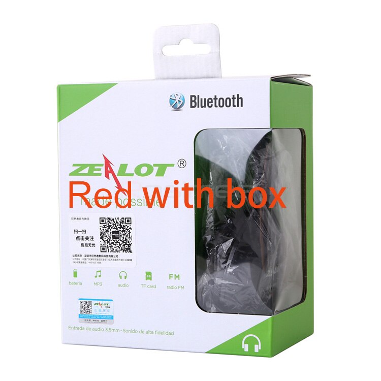 ZEALOT B570 Deep Bass Bluetooth Headset FM Radio HIFI Noise Reduction Wireless Stereo Music Headphone with MIC LED Screen: Red with box