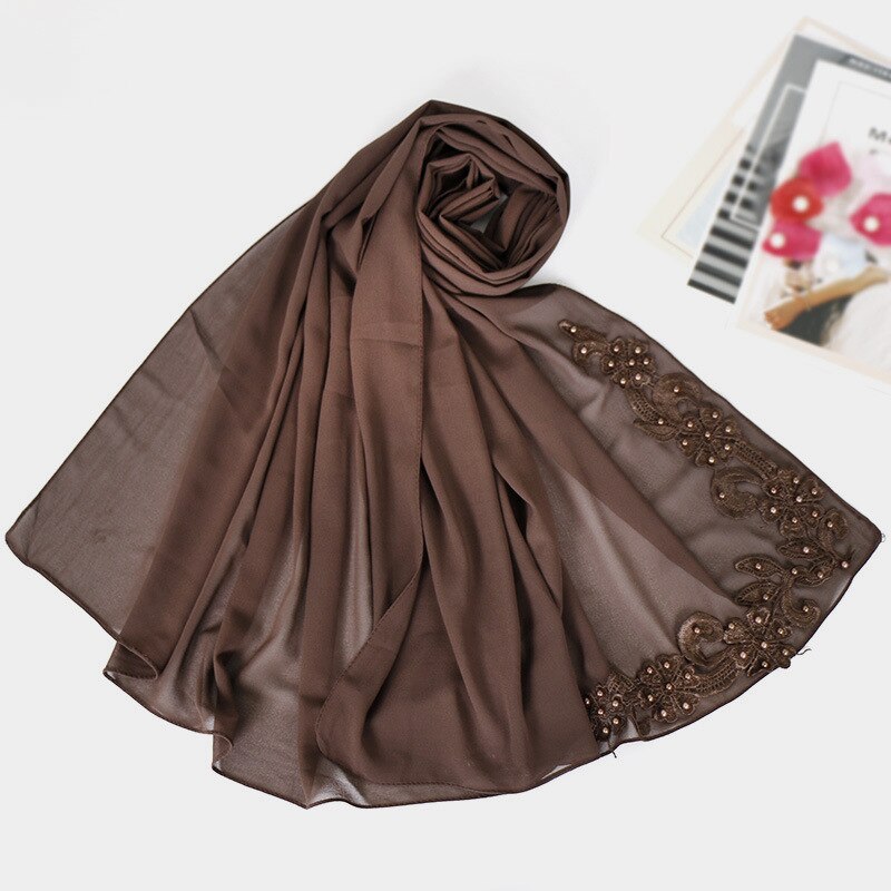 Blasen Chiffon muslimischen kopf schals nagel perle Nacken schal frauen kopf hijabs schals decke schal zubehör mädchen: Kaffee