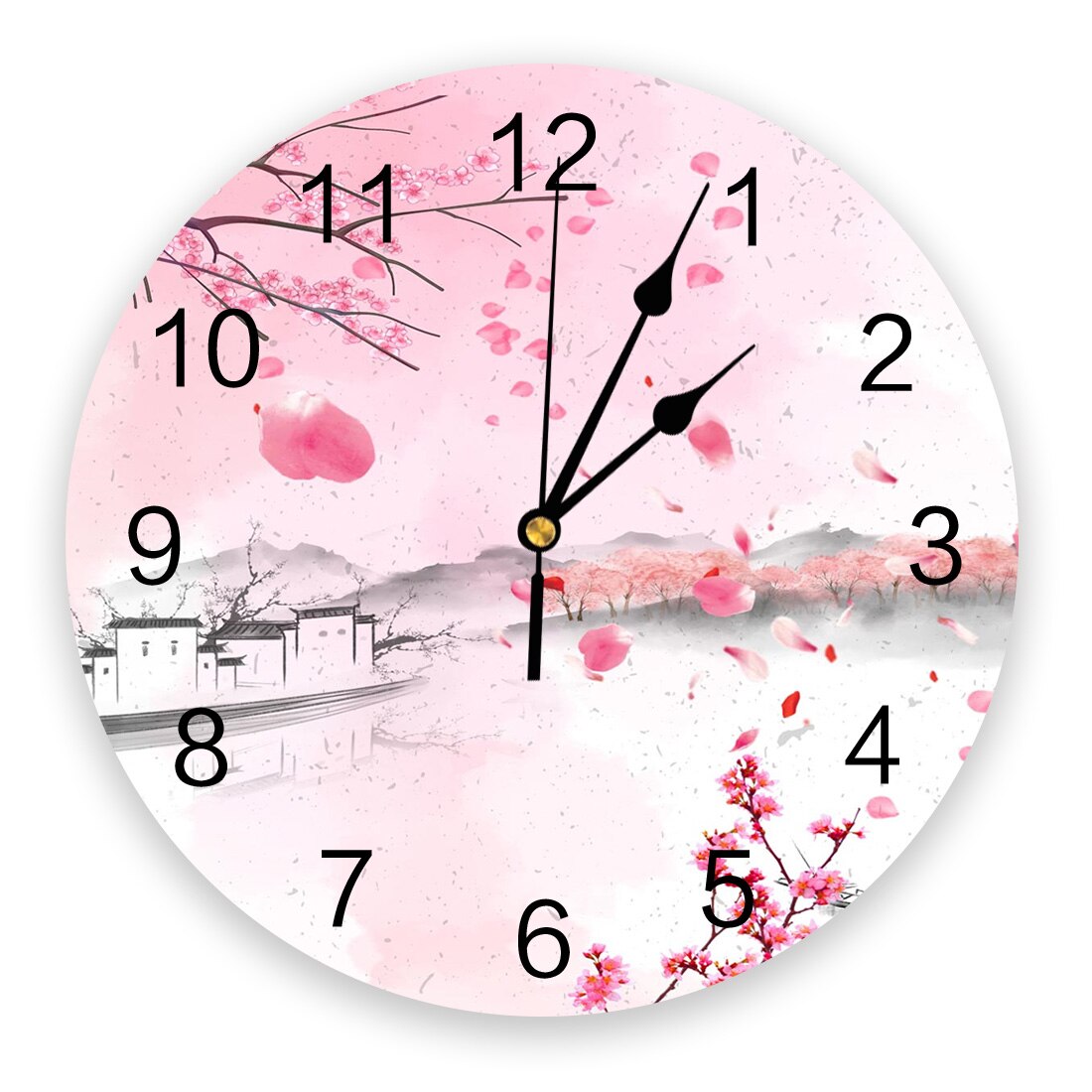 Horloge murale en pvc effet encre, motif plante et fleur, horloge numérique, décoration d'intérieur, décoration de salon moderne: Twb 00924 ckaz 1