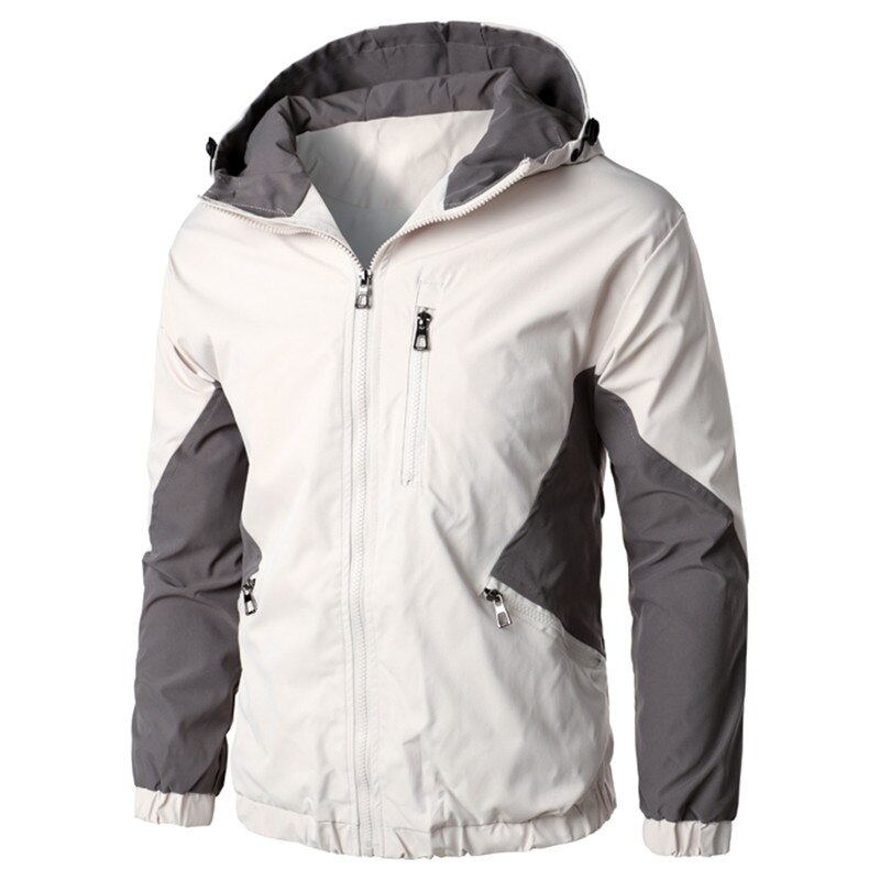 2022 efterår vinter jakke med hætte lynlås herre streetwear bomberjakke windbreaker herre sportstøj frakke slim fit pilot outwear: Dsb 361-021 beige / M