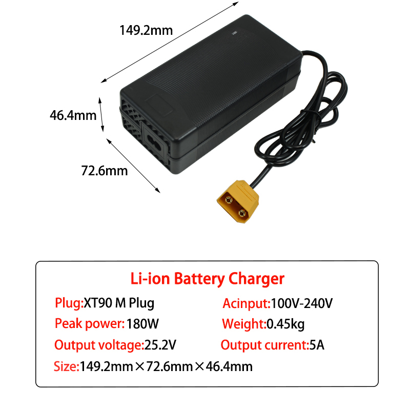 25.2V 5A Lithium Charger DC5521 Connector For 6Series 22.2V 21.6V Li-ion Fast Battery Charger Input voltage 100-240V: WHITE / Other