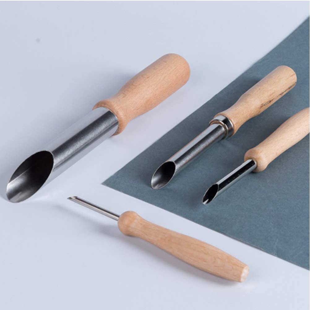 4pcs Pottery Puncher Stainless Steel Wooden Handle Puncher Round Punch Pottery Tools