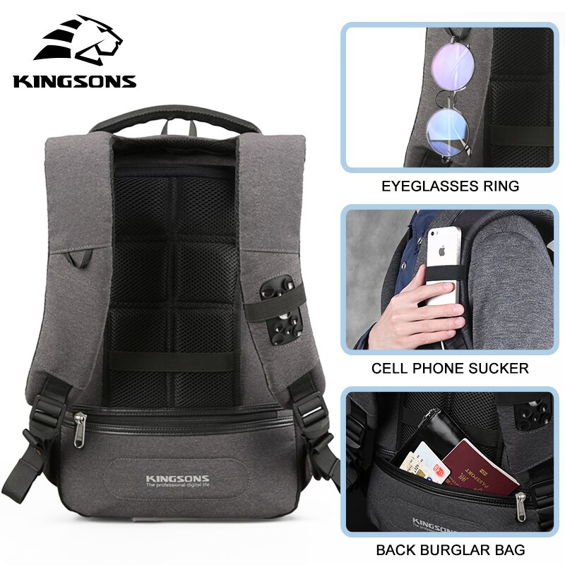 Kingsons KS3149W 13.3 15.6 inches External USB Charging Laptop Backpacks School Backpack Bag Men Women Travel Bags