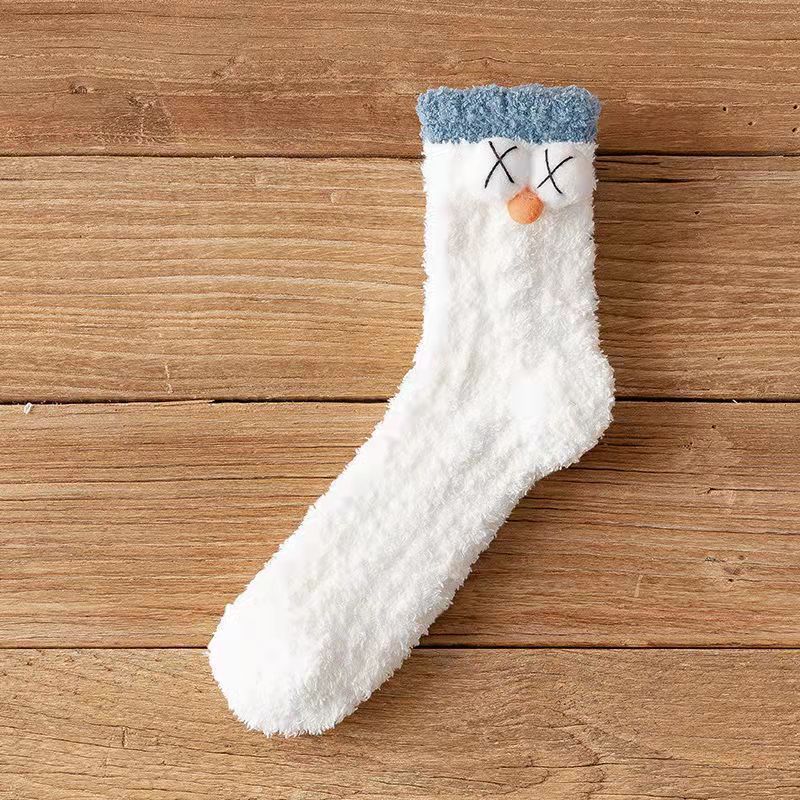 Coral Fleece Women Socks Bow rabbit Bear Candy Winter Thickening Cute Mid-tube Sock Ladies Home Bed Floor Slipper Sox: bai-yan
