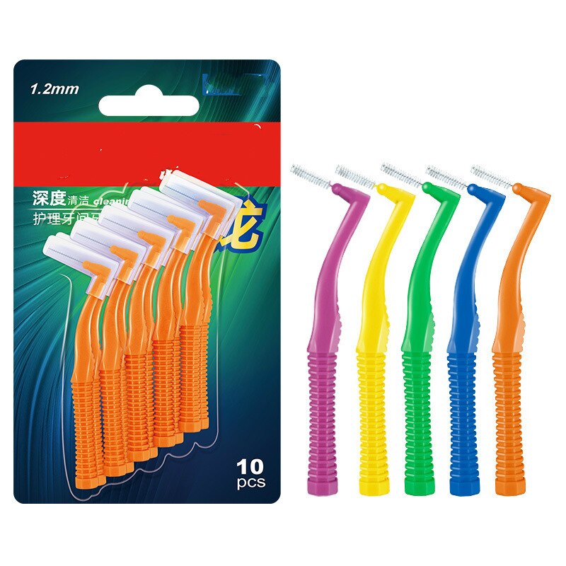 10Pcs 0.6-1.5mm L Interdental Brushes Health Care Tooth Push-Pull Escova Removes Food And Plaque Better Teeth Oral Hygiene Tool