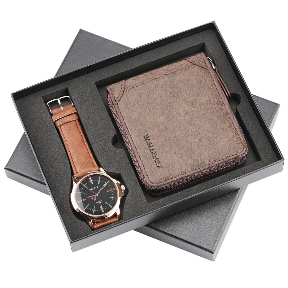 Ur sæt quartz herre ur læder pung ur til mænd fødselsdag til mænd luksus armbåndsur reloj: Model 2