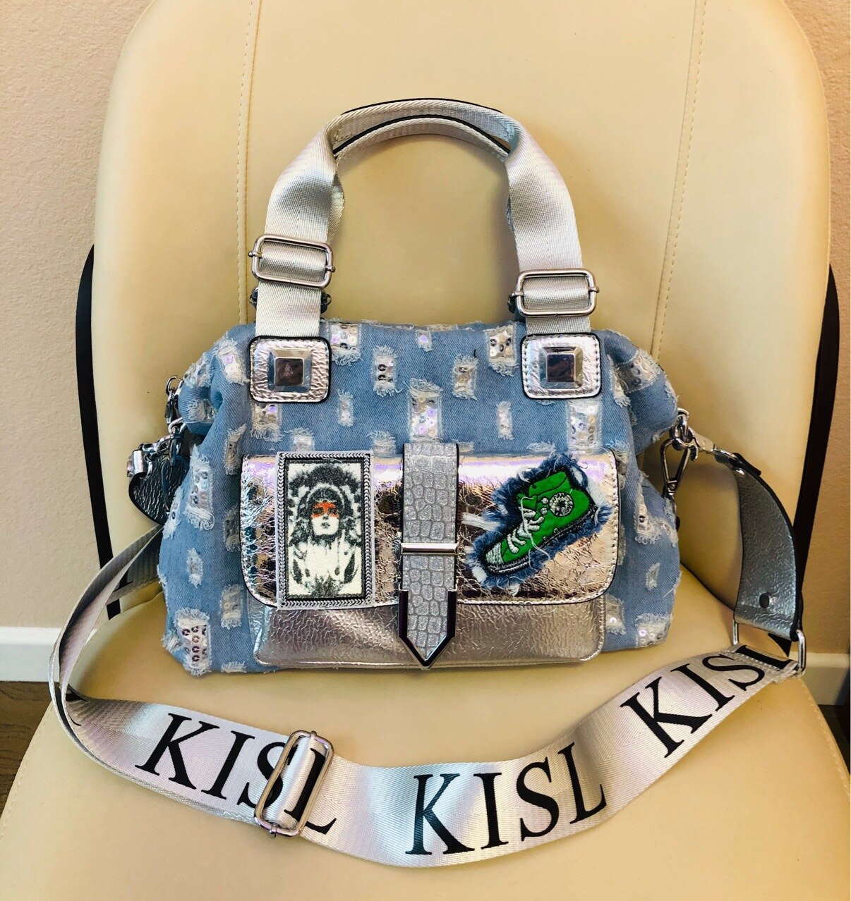 Sac à main en tissu Denim déchiré pour femmes, sacoche à la , , loisirs quotidiens, taille moyenne, Hobo