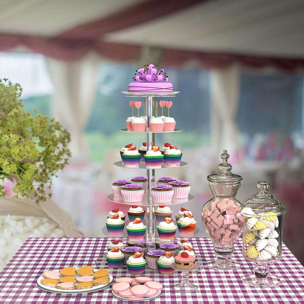 Présentoir Rond à 6 Étages Tour Macarons Acrylique Transparent - Dessert Pâtisserie Mariage