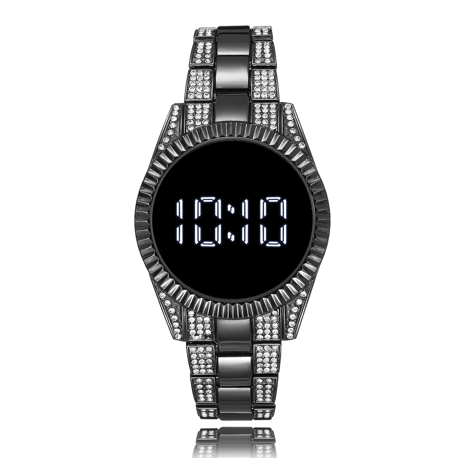 Trending Products Stainless Steel Band Women Led Digital Watches Rhinestone Women's Wrist Watch Relogio Clock: black