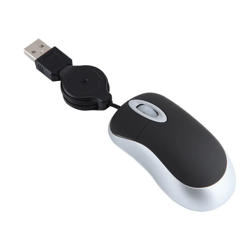 Mini Portable Wired Retractable Mouse Computer Mause Small Hand USB Optical 1000 DPI Office Mice for PC Laptop Notebook for Kids: black