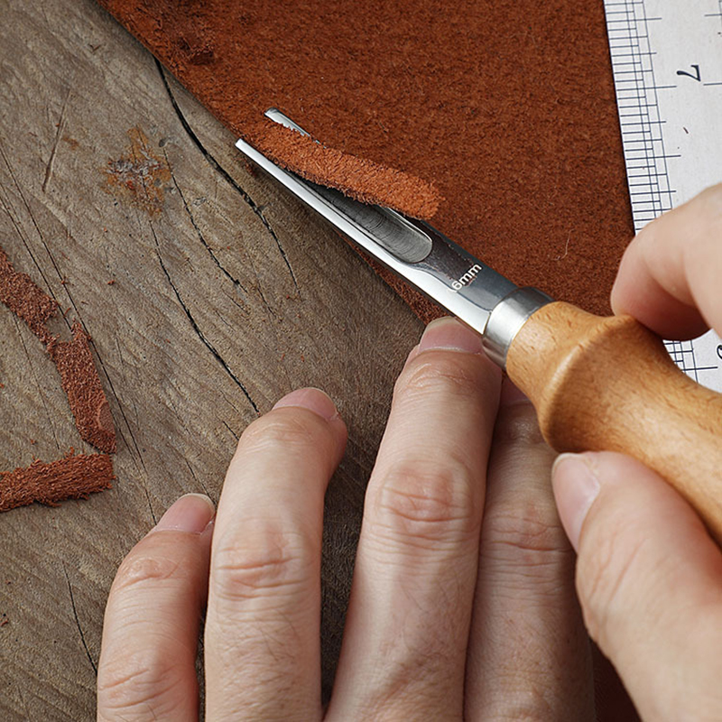 Cuchillo biselador para tallado de cuero, herramienta de corte Manual para cortar bordes, mango de madera, 3 tamaños
