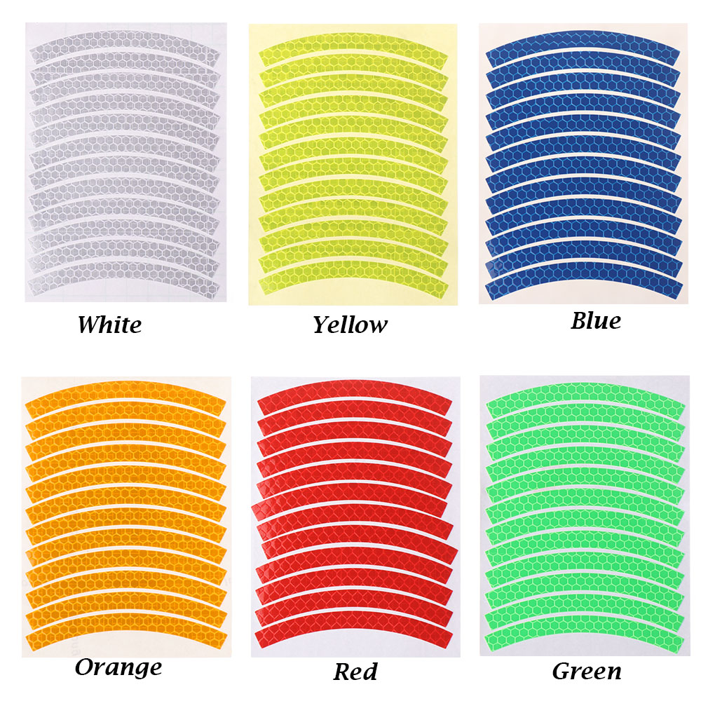 12pcs/sheet Bike Reflective Stickers Wheel Decals Reflective Tape Safety Strips Bicycle Wheel Stickers For Children Balance Bike