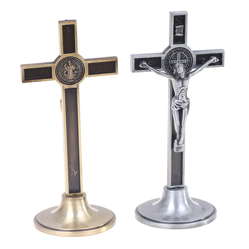 1Pc Metal Cross Jezus Icoon Ornament Christus Standbeeld Metalen Kruisbeeld Religieuze Ornament God Katholieke Icoon Decoratie Decoratieve