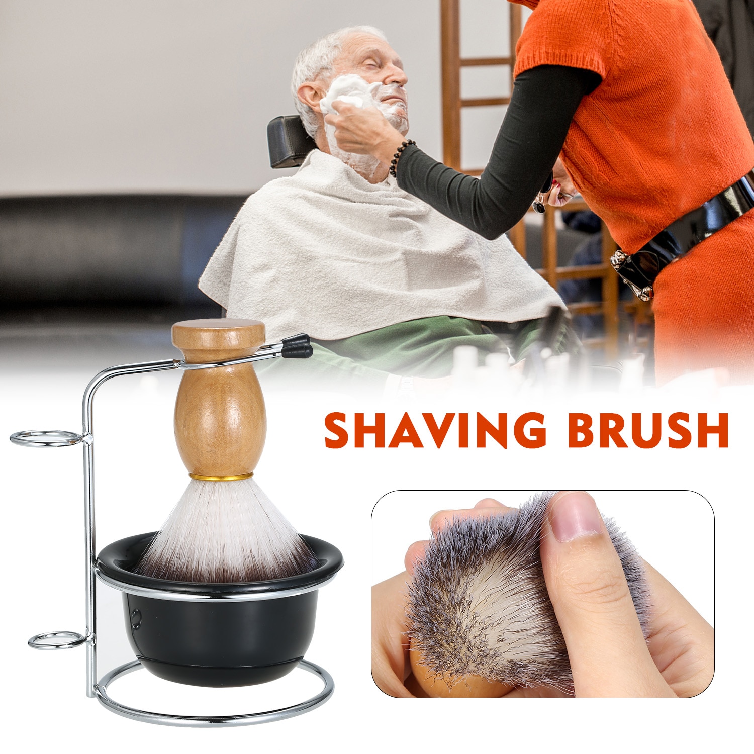 Shaving Grooming Sets Stainless Steel Shave Bowl and Shaving Stand Brush for Safety Blade Razor and Double Edge Razor