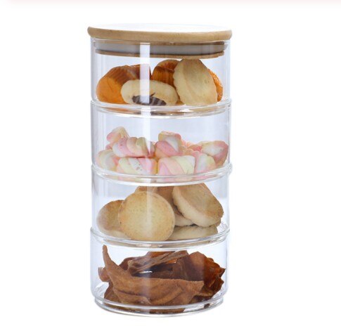 1200 ml 3-layer glass can kitchen food bulk container set for spice dry fruit storage tank salad bowl box: four layers