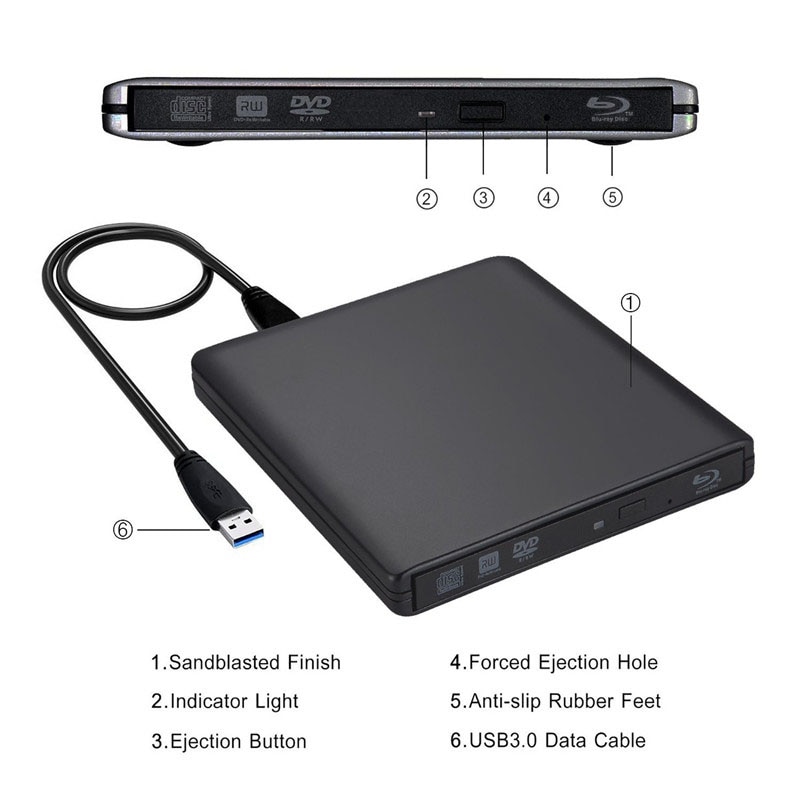 External Bluray Drive USB 3.0 Optical Drive Burner Blu Ray Player CD / DVD RW