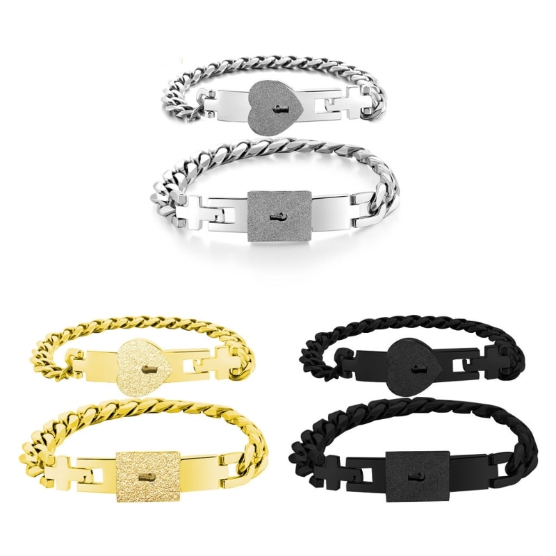 2 pièces en acier inoxydable amant coeur amour serrure clé Bracelet Kit Couple